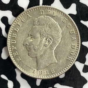 1916-Philadelphia Ecuador 2 Decimos Lot#C1047 Silver! High Grade! Beautiful!