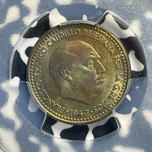 1947 (54) Spain 1 Peseta PCGS MS63 Lot#G990 Choice UNC!
