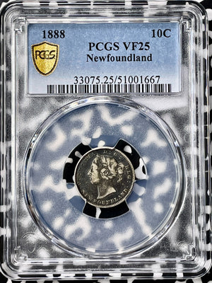 1888 Newfoundland 10 Cents PCGS VF25 Lot#G9838 Silver! Key Date!