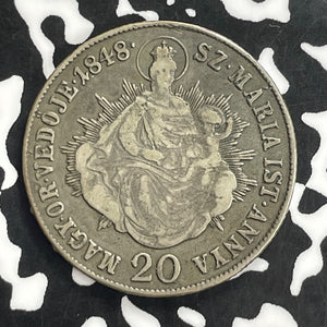 1848-KB Hungary 20 Krajczar Lot#C0136 Silver! KM#432
