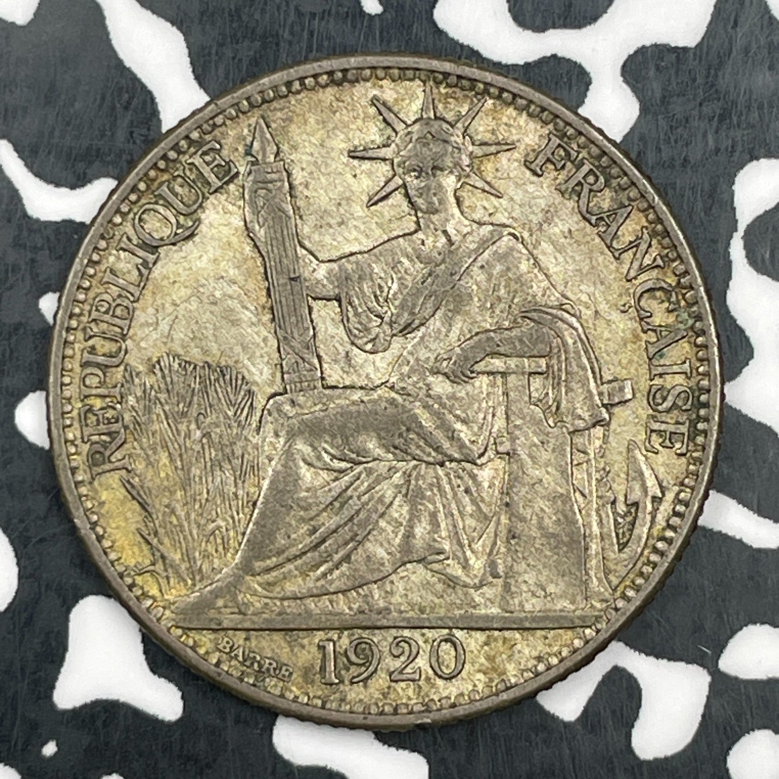 1920 French Indo-China 20 Centimes Lot#F8789 Silver! Reverse Rim Hits