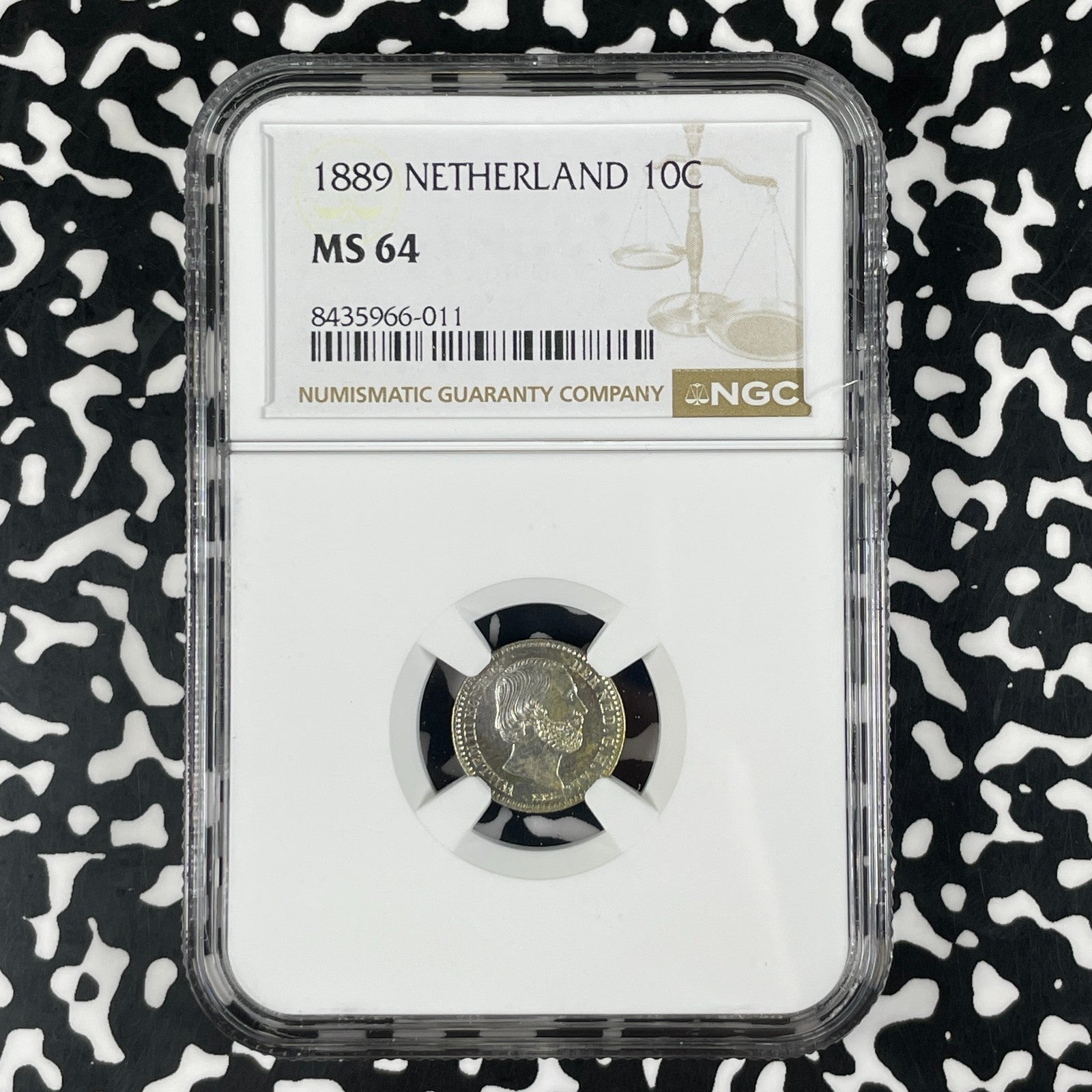 1889 Netherlands 10 Cents NGC MS64 Lot#G2330 Silver! Choice UNC!