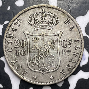 1885 Spanish Philippines 20 Centimos Lot#MK251 Silver!