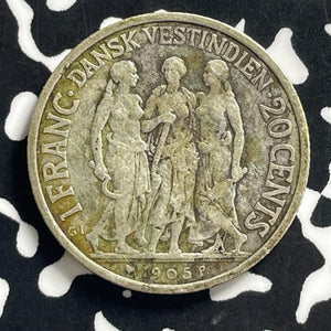 1905 Danish West Indies 20 Cents/1 Franc Lot#JM0011 Silver!