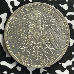 1914 Germany Prussia 3 Mark Lot#C0171 Silver! Nice!