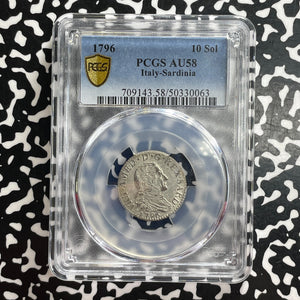 1796 Italy Sardinia 10 Soldi PCGS AU58 Lot#G1079