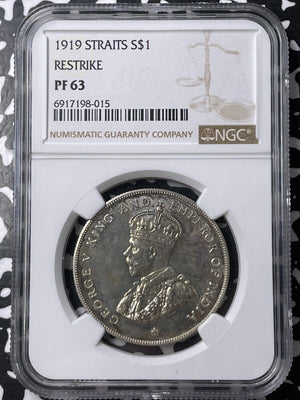 1919 Straits Settlements $1 Dollar NGC PR63 Lot#G9474 Silver! Proof! Restrike