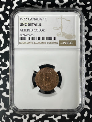 1922 Canada Small Cent NGC Altered Color-UNC Details Lot#G191 Key Date!