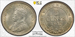 1917-C Newfoundland 5 Cents PCGS MS64 Lot#G307 Silver! Choice UNC!