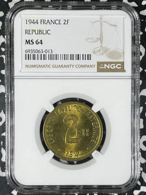 1944 France Allied Occupation 2 Francs NGC MS64 Lot#G9978 Choice UNC!