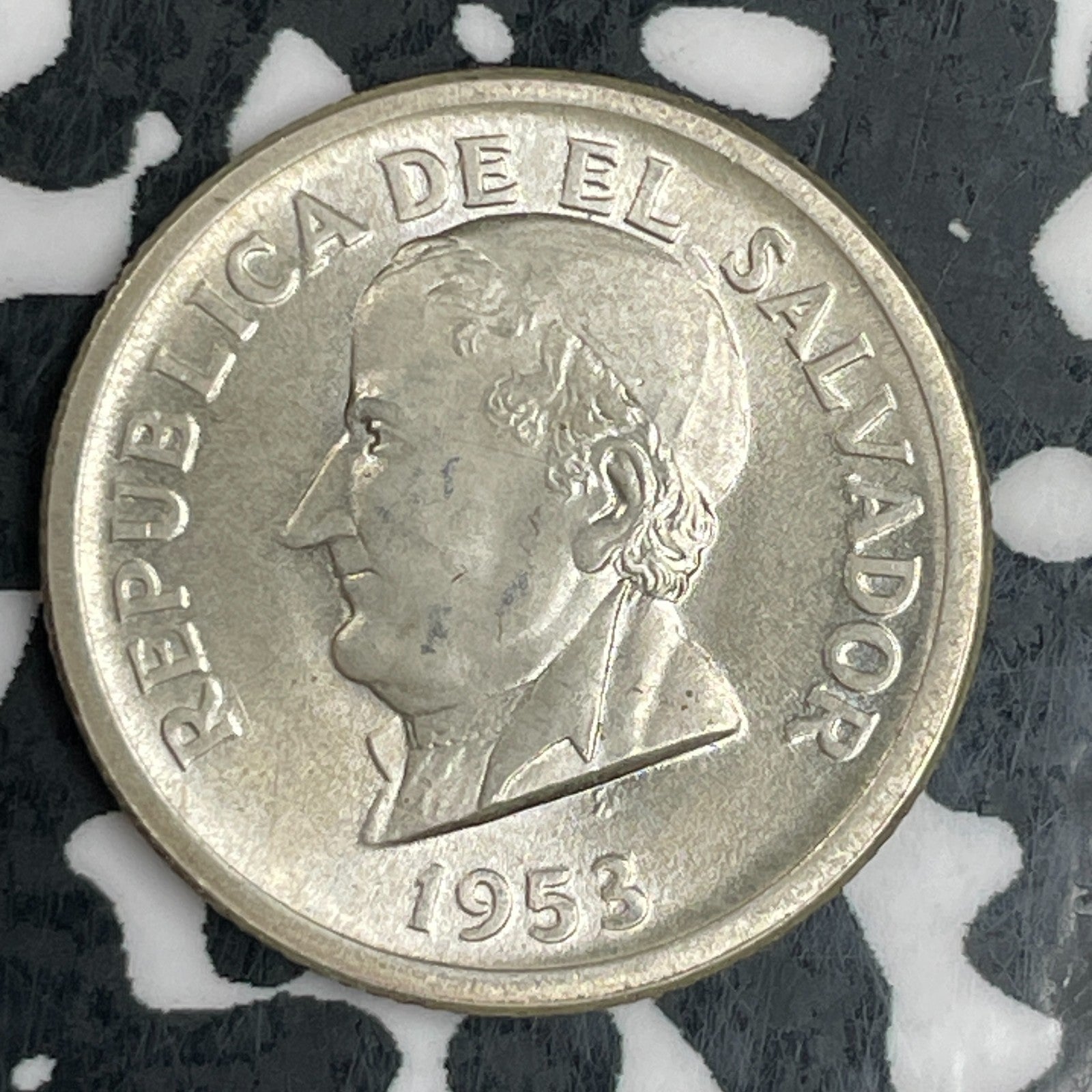 1953 El Salvador 25 Centavos Lot#N0609 Silver! High Grade! Beautiful!