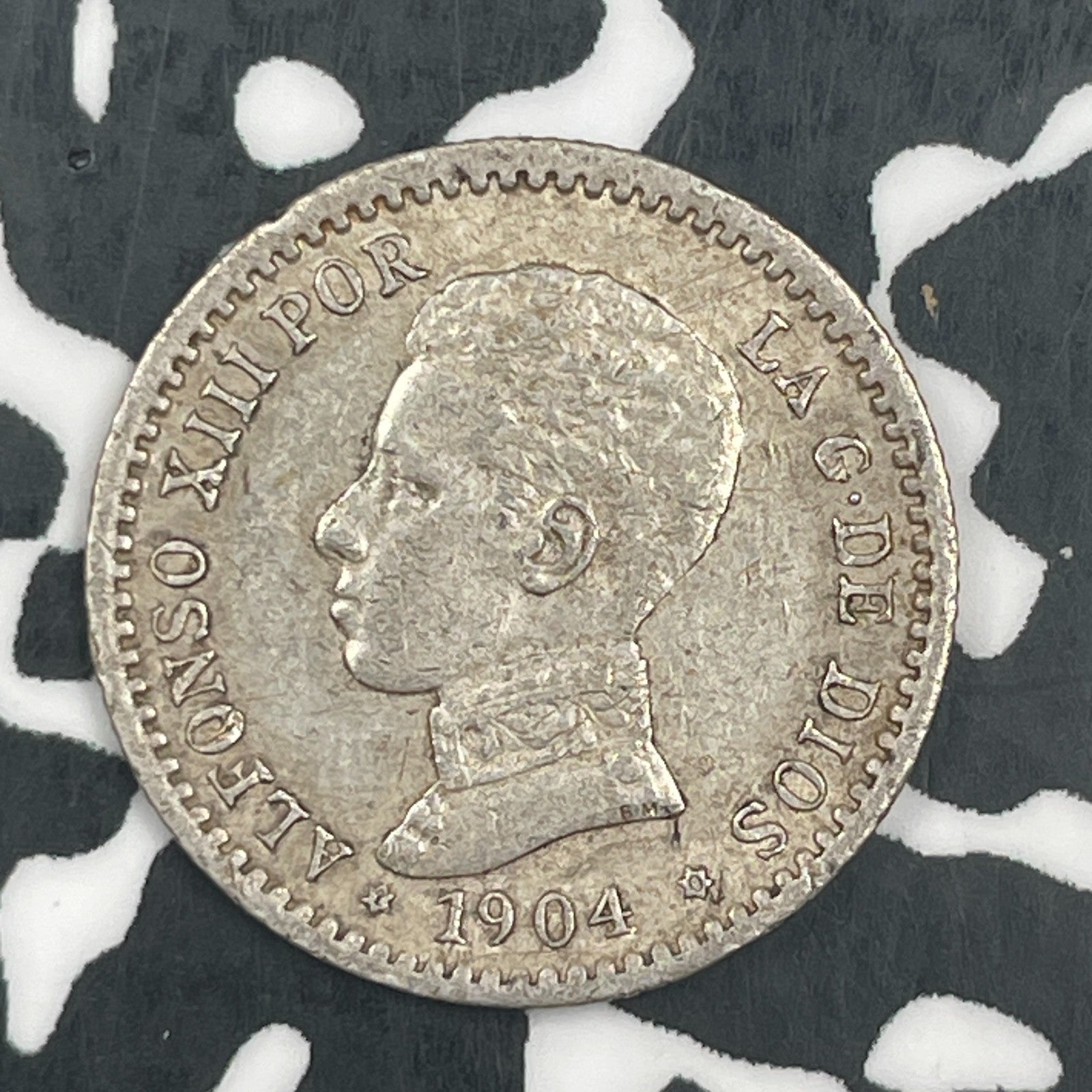 1904 Spain 50 Centimos Lot#F5831 Silver!
