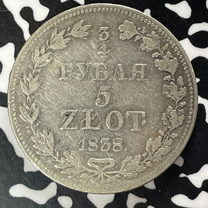 1838 Poland 3/4 Rouble/5 Zlotych Lot#JM9380 Silver! Scarce!