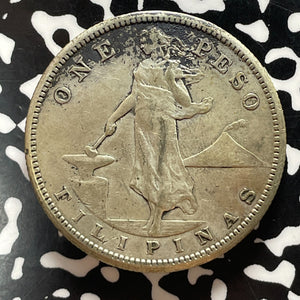 1908-S U.S. Philippines 1 Peso Lot#T5400 Large Silver Coin!