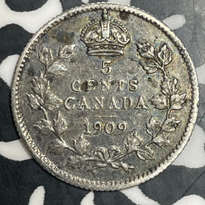 1909 Canada 5 Cents Lot#JM9045 Silver! Nice! Pointed Leaves