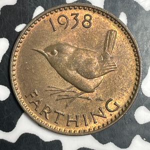 1938 Great Britain Farthing Lot#T2743 High Grade! Beautiful!