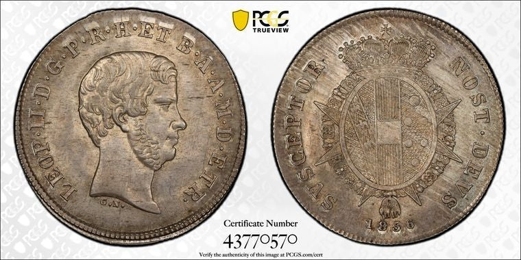 1856 Italy Tuscany 1 Paolo PCGS MS64 Lot#G4058 Silver! Choice UNC!