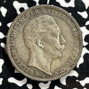 1911-A Germany Prussia 3 Mark Lot#JM9862 Silver! Nice!