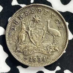 1934 Australia 3 Pence Threepence Lot#C0764 Silver!