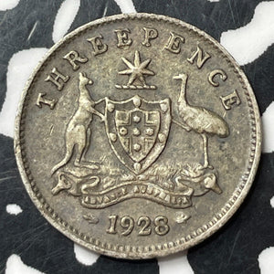 1928 Australia 3 Pence Threepence Lot#E9455 Silver!