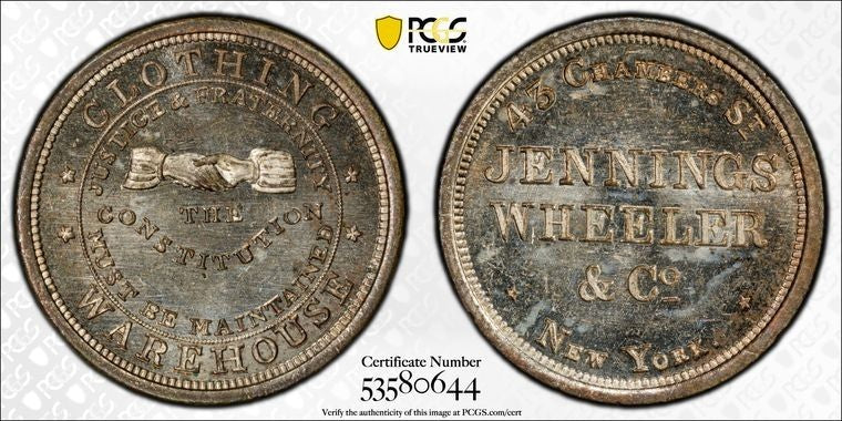 (1860) U.S. NY Jennings Wheeler & Co. Merchant Token PCGS MS64 Lot#G2265 NY-385