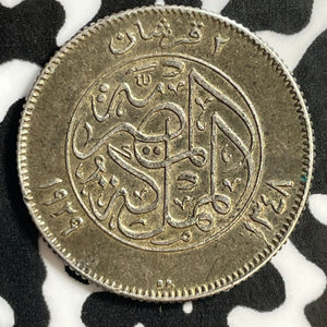 1929 Egypt 2 Piastres Lot#E3076 Silver! Nice!