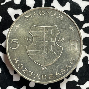 1946 Hungary Kossoth 5 Forint Lot#JM9840 Silver! High Grade! Beautiful!
