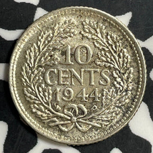 1944-D Netherlands 10 Cents Lot#E7409 Silver! High Grade! Beautiful!