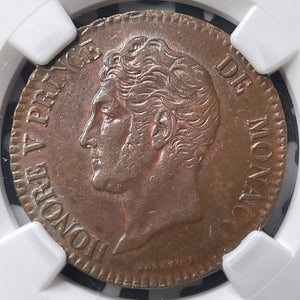 1837-M C Monaco 5 Centimes NGC AU55BN Lot#G9053 Small Head