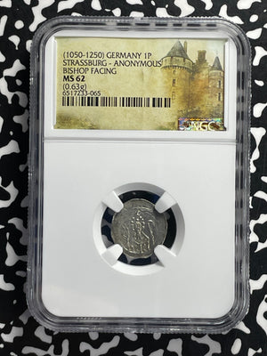 (1050-1250) Germany Strassburg 1 Pfennig NGC MS62 Lot#G958 Silver! Nice UNC!