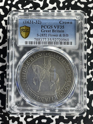 (1631-32) G.B. Charles I 1 Crown PCGS VF35 Lot#G950 Silver! S-2852 Flower & B/B