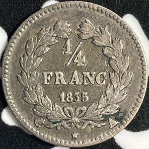 1835-A France 1/4 Franc Lot#E0117 Silver!