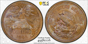 1944-Mo Mexico 20 Centavos PCGS MS65BN Lot#G8130 Gem BU! Beautiful Toning!