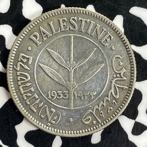 1933 Palestine 50 Mils Lot#C1083 Silver! Key Date! Cleaned