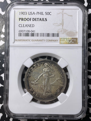 1903 U.S. Philippines 50 Centavos NGC Cleaned-Proof Details Lot#G9009 Silver!