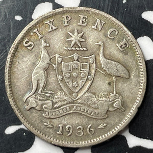 1936 Australia 6 Pence Sixpence Lot#E9458 Silver!