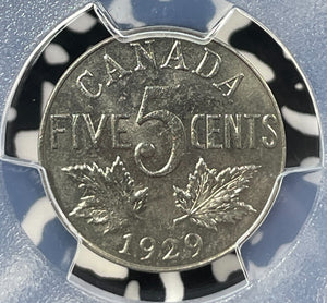1929 Canada 5 Cents PCGS MS64 Lot#G045 Choice UNC! Near 'S' Variety