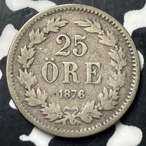 1876 Sweden 25 Ore Lot#E8144 Silver!