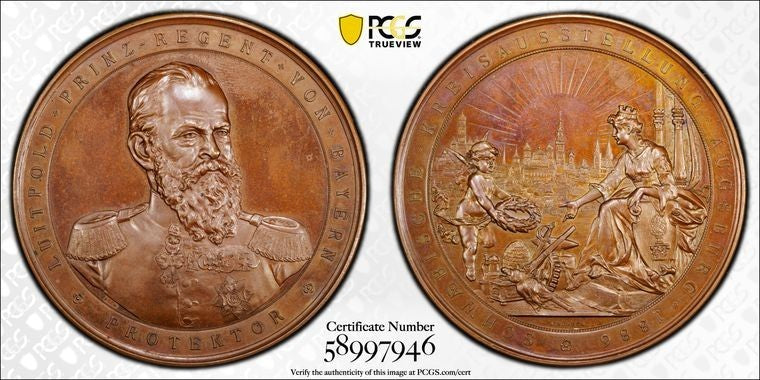 1886 Germany Bavaria Augsburg Swabian District Expo Medal PCGS MS64 Lot#GV4096