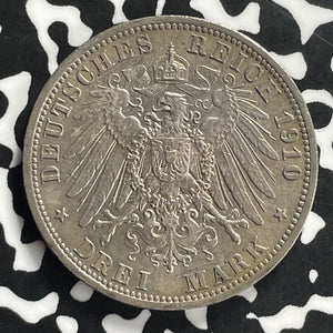 1910-A Germany Prussia 3 Mark Lot#C0036 Silver! Nice!