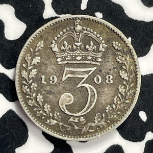 1908 Great Britain 3 Pence Threepence Lot#T9444 Silver!