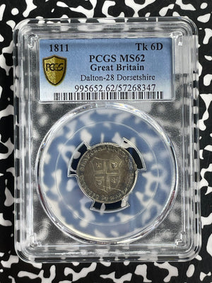 1811 G.B. Dorsetshire Wiltshire 6 Pence Token PCGS MS62 Lot#G767 Silver!