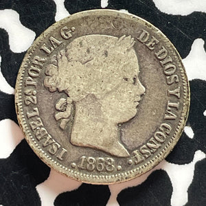 1868 Spanish Philippines 10 Centavos Lot#T4648 Silver!