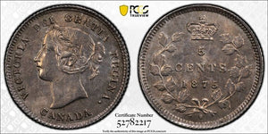 1875-H Canada 5 Cents PCGS MS63 Lot#G9975 Silver! Key Date! Small Date