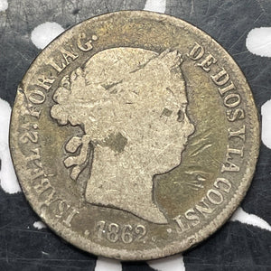 1862 Spain 2 Reales Lot#T2229 Silver!