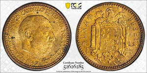 1947 (53) Spain 1 Peseta PCGS MS64 Lot#G989 Choice UNC!