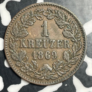 1869 Germany Baden 1 Kreuzer Lot#T0444