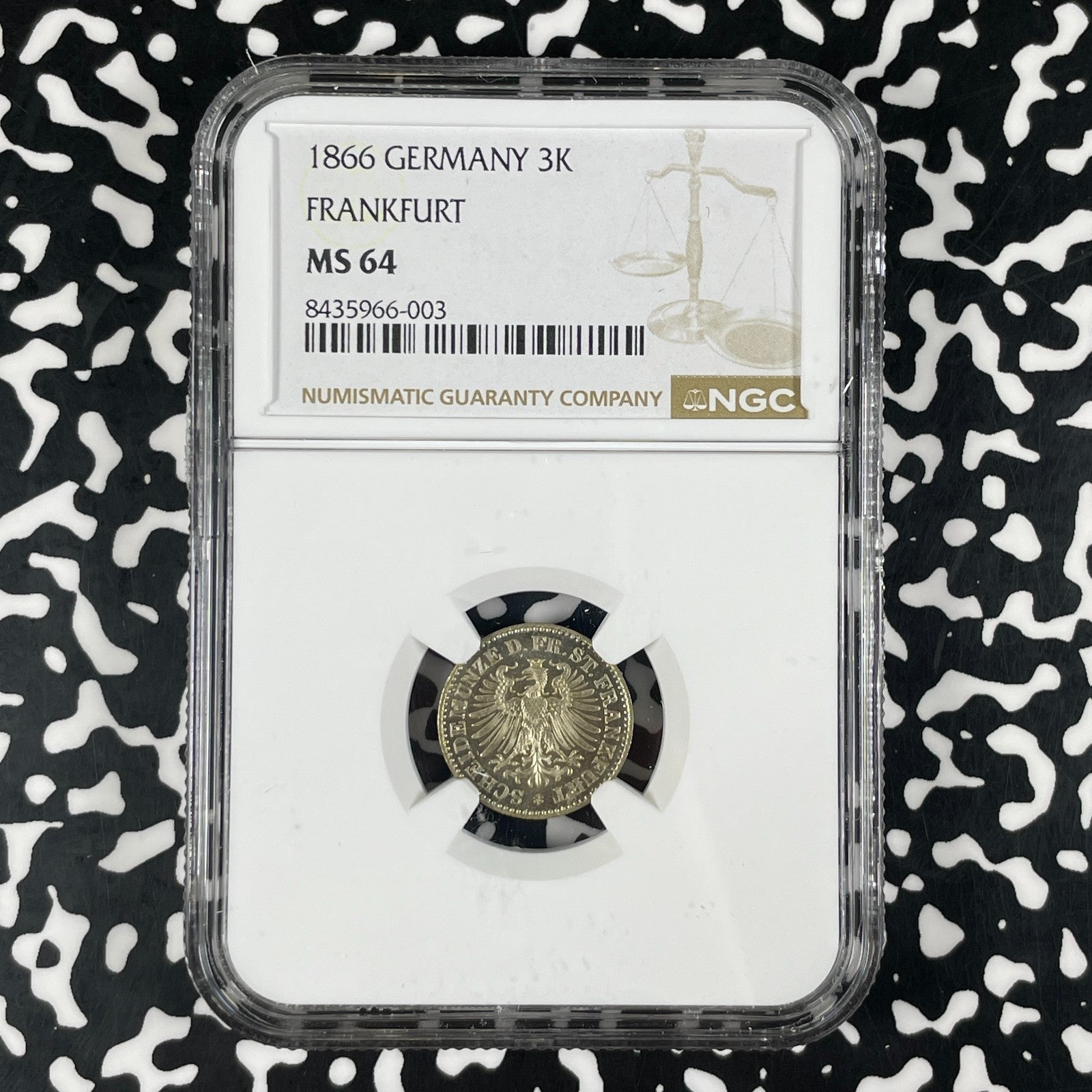 1866 Germany Frankfurt 3 Kreuzer NGC MS64 Lot#G2322 Choice UNC!
