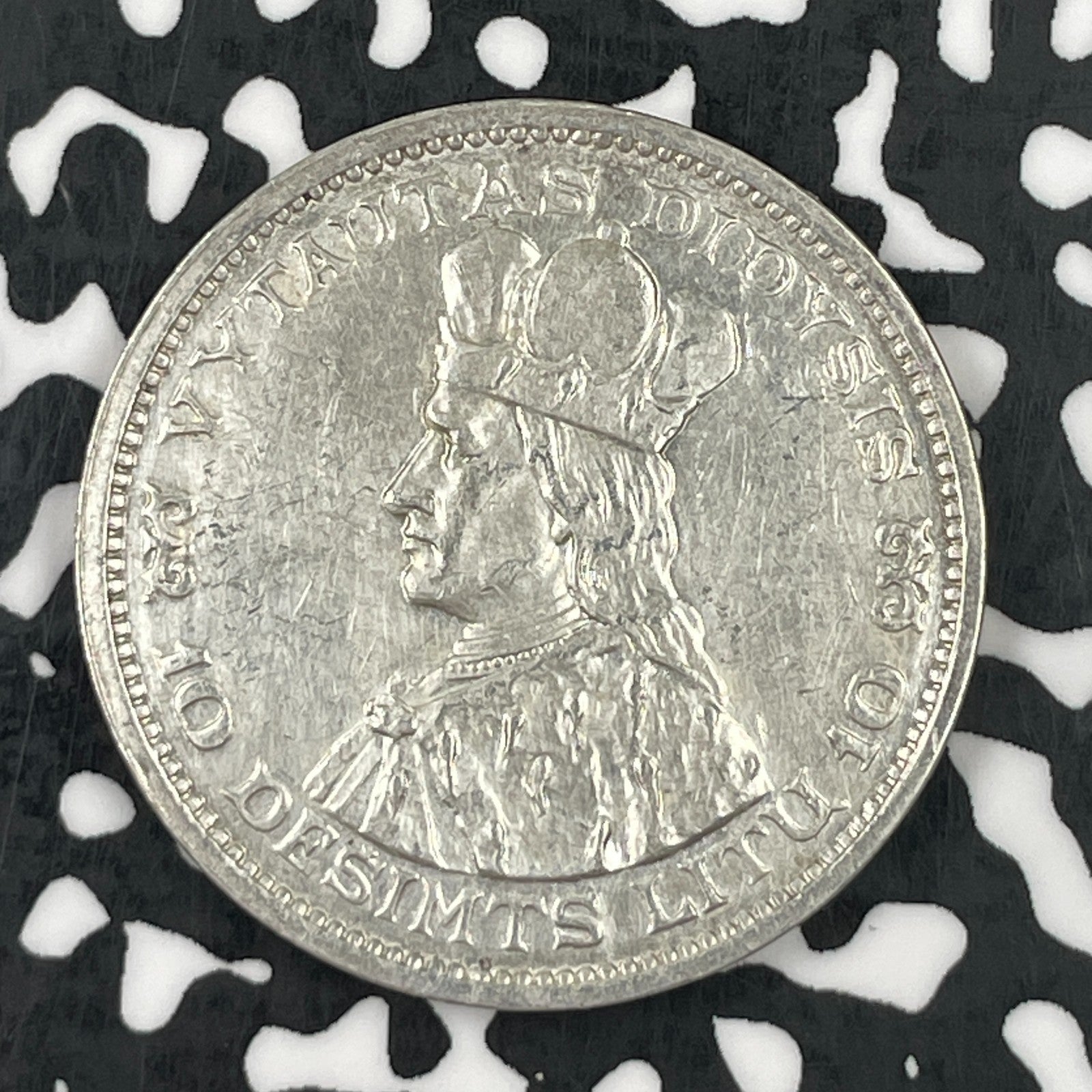 1936 Lithuania 5 Litu Lot#JM1507 Large Silver! Nice Detail, Old Cleaning