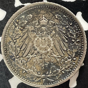 1906-F Germany 1/2 Mark Half Mark Lot#T5160 Silver!